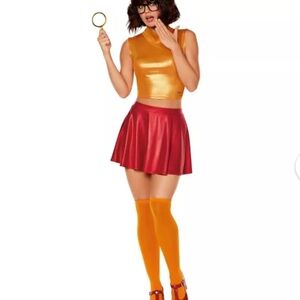 BRAND NEW! Velma Costume Gold Crop Top and Red Skirt Costume